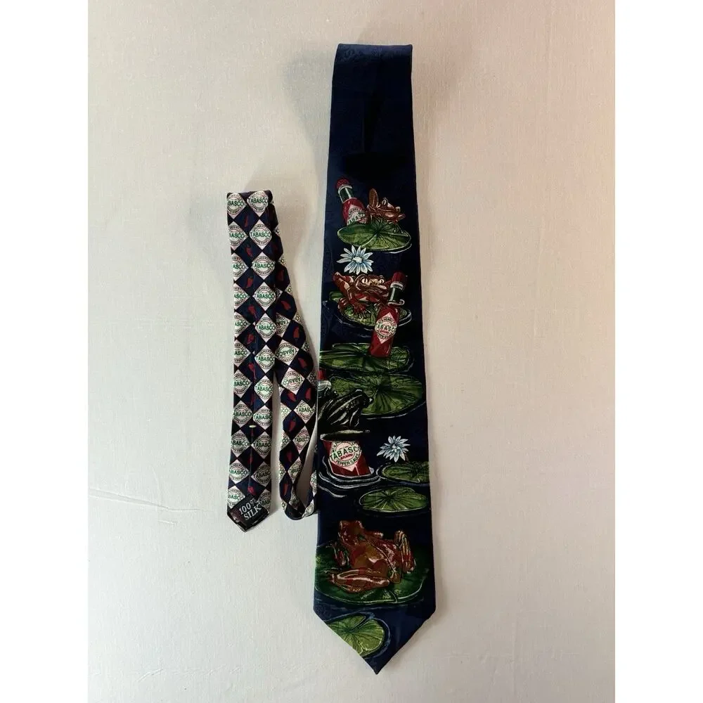 Tabasco Vintage Silk Neck Tie 100% silk Men’s Frog And Lilly Pad Hot Sauce